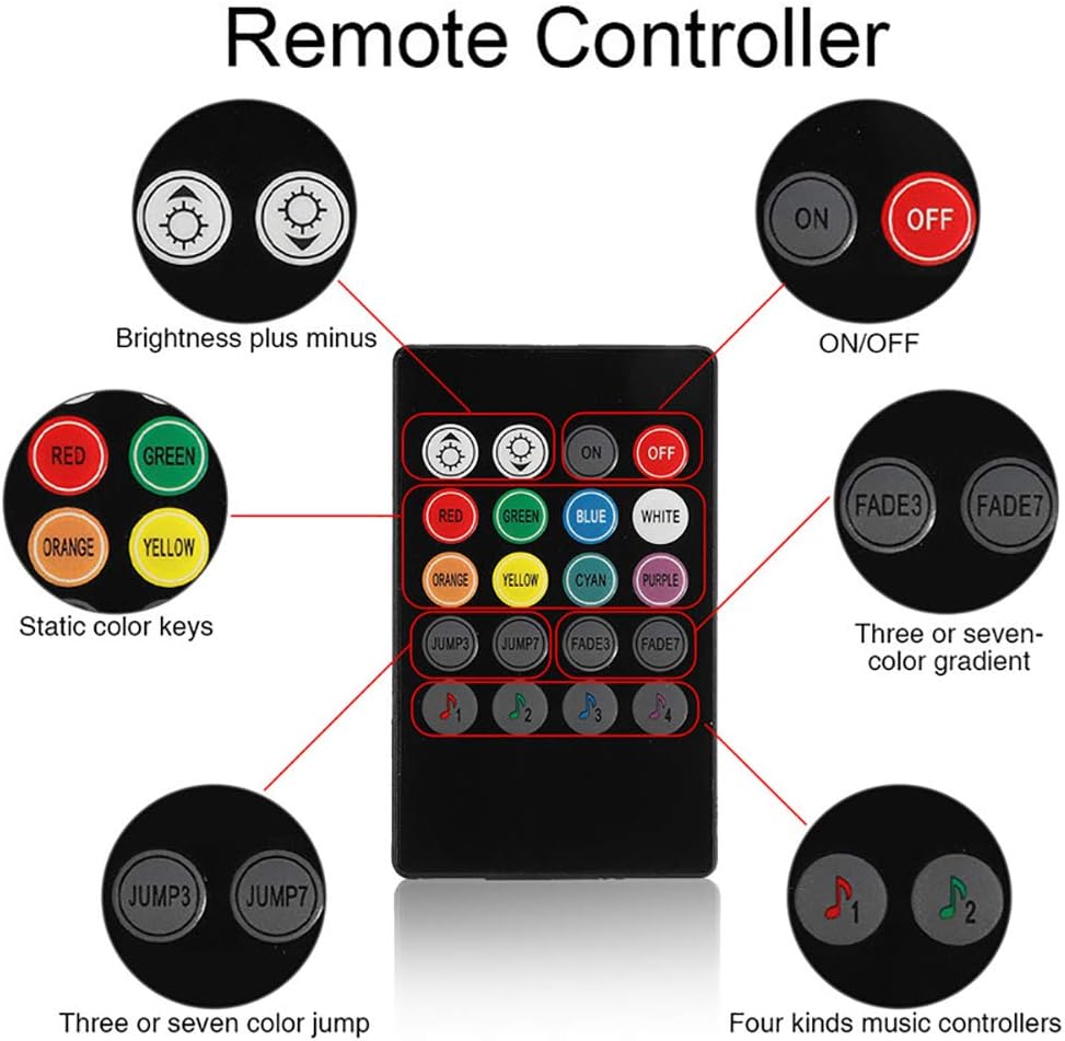 AXELECT Car LED Strip Lights, 48 LED Neon Accent Interior Lights Neon Light Kits Multicolor Music Car Interior Lights Under Dash Lighting Kit with Sound Active Function and Remote Control, DC 12V: Automotive