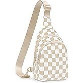 WSOJF Checkered Crossbody Bag Small Crossbody Bags For Women Adjustable Waterproof Checkered Fanny Pack Chest Bag Purses for Travel (Beige)