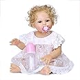 KOKOMANDY Reborn Baby Dolls Full Body Silicone 18 Inch Realistic Newborn Baby Girl Doll Blue Eyes Curly Blonde Hair Cute Toddler Girl Toy Washable Waterproof Doll