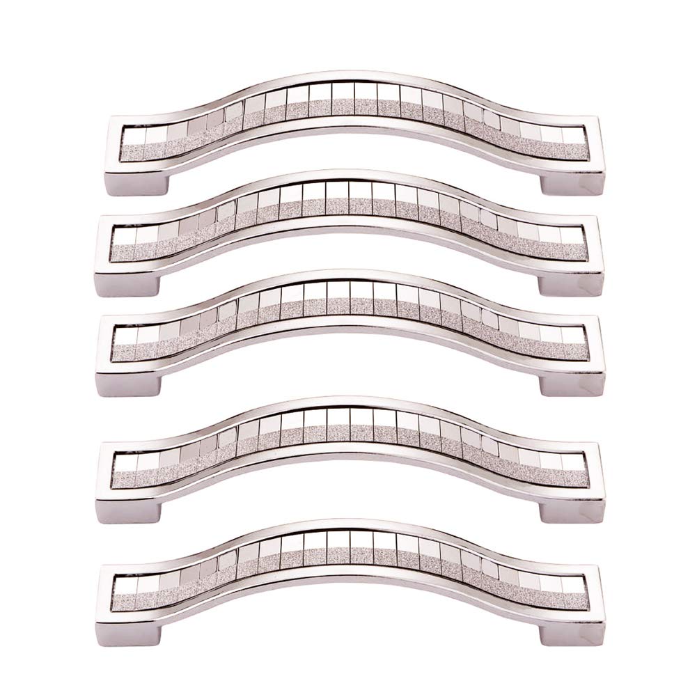 BOZONLI 5pcs Rhinestone Crystal Wardrobe Handles Europe Style Zinc Alloy Furniture Door Pull Handle for Kitchen Cabinet Cupboard Dresser Knobs (128mm, Silver)