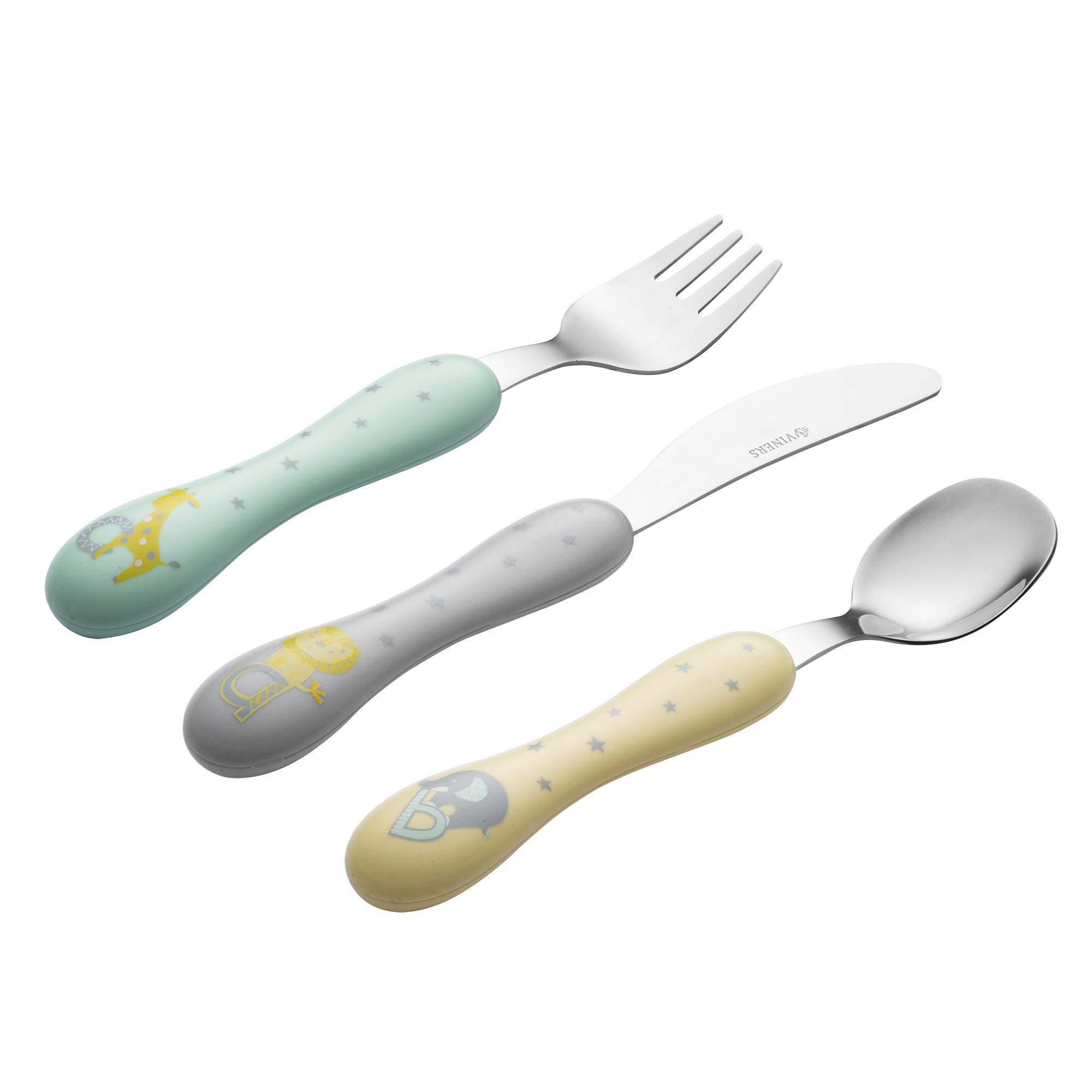 Viners Kids First Cutlery Set - Toddler’s Textured Easy Grip Flatware Gift Box - 18/0 Stainless Steel, 3-Piece