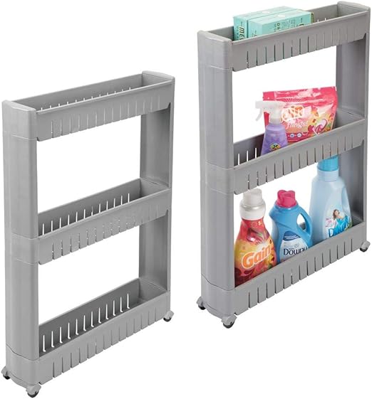 Amazon Com Mdesign Portable Slim Plastic Rolling Laundry Utility