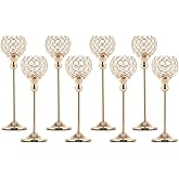 Pack of 8pcs Candle Holders for Pillar Candles,Gold Candle Holders Bulk Wedding Centerpieces Metal Crystal Candlestick Holder