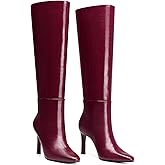 CELLENZ Womens Knee High Boots: Dressy Stiletto Heels Boots - Heeled Wide Calf Tall 2026 Booties Women - Red Leather Heel Boot Night Out Dancing Size 8.5