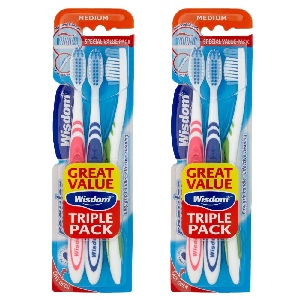 2 x 3 Medium Toothbrush Clean Teeth Gums Oral Daily Care Regular Plus Multipack