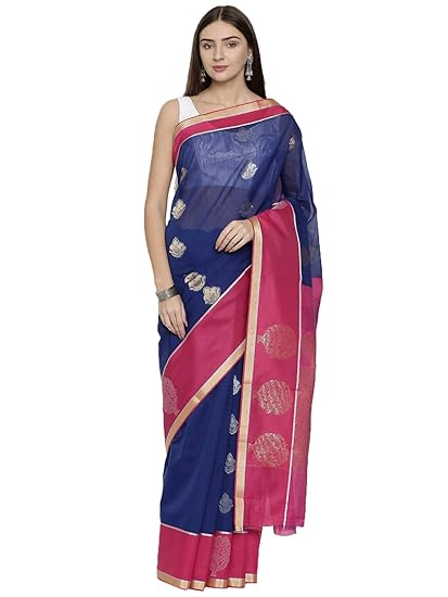 Womens Silk Cotton Saree (CCOPSC13618; Blue)