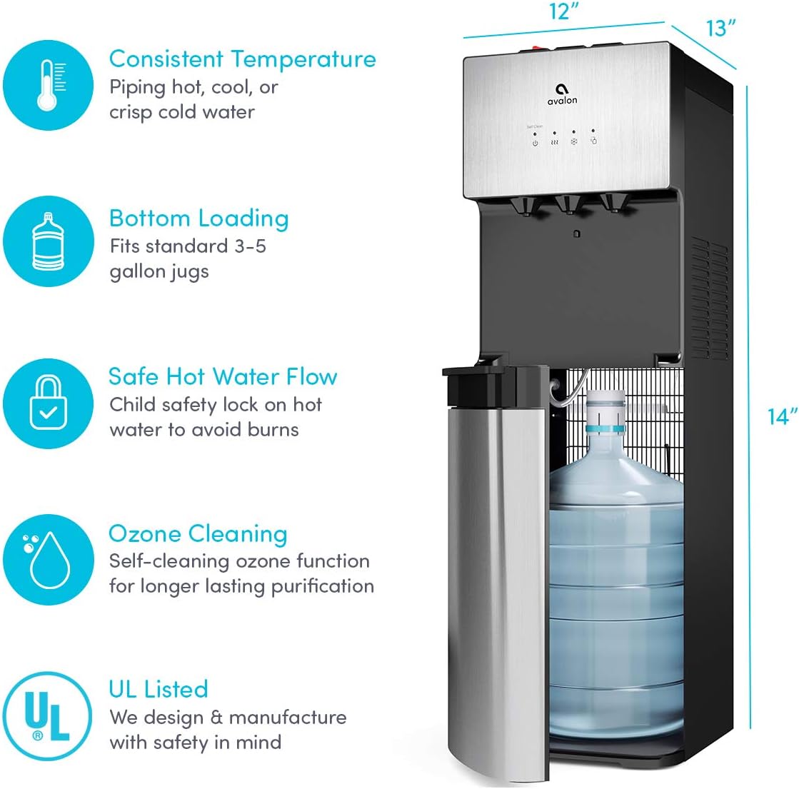 Avalon Limited Edition Self Cleaning Water Cooler Dispenser, 3 Temperature Settings - Hot, Cold & Cool Water, Durable Stainless Steel Construction, Bottom Loading - UL/Energy Star Approved: Appliances