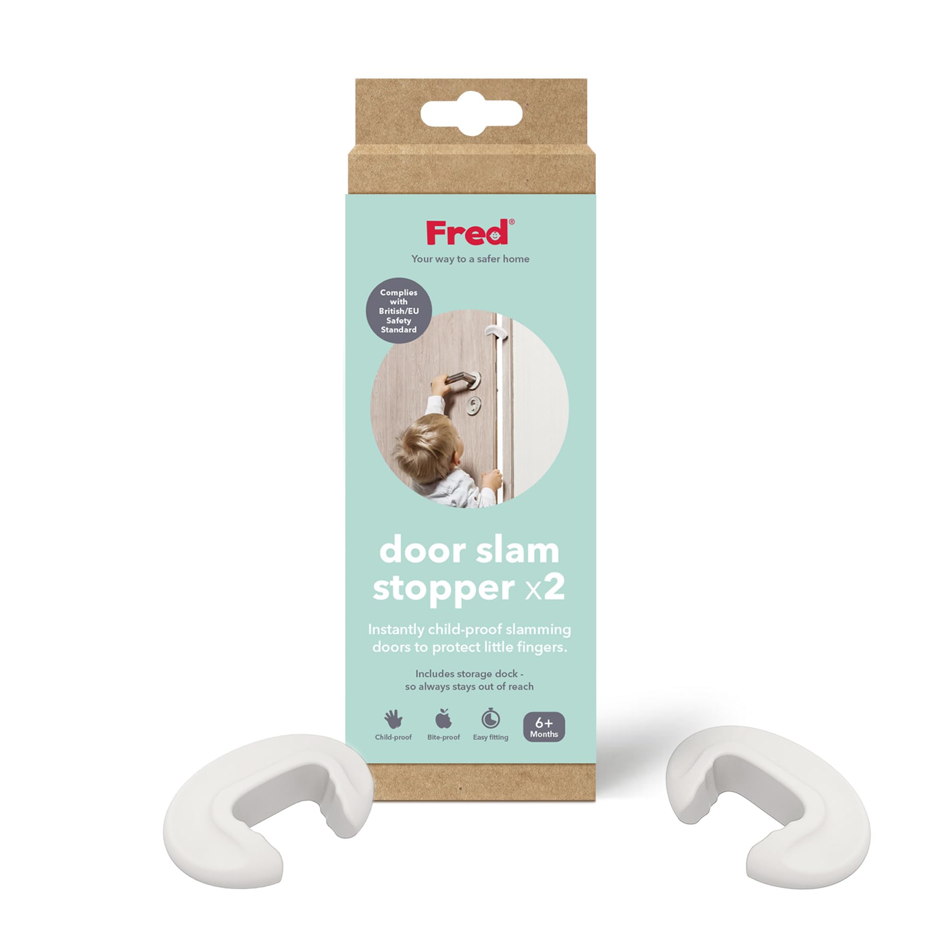 Fred Home Safety Door Slam Stopper | Baby Safety Finger Guards for Internal Doors | Includes 2 Plastic Baby Proofing Door Stoppers | Pure White