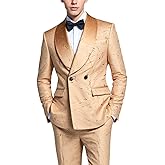 UNINUKOO Men's 2 Piece Suit Set Velvet Skinny Luxury Floral Dress Clothes Shawl Lapel Formal Party Wedding Tuxedo for Men
