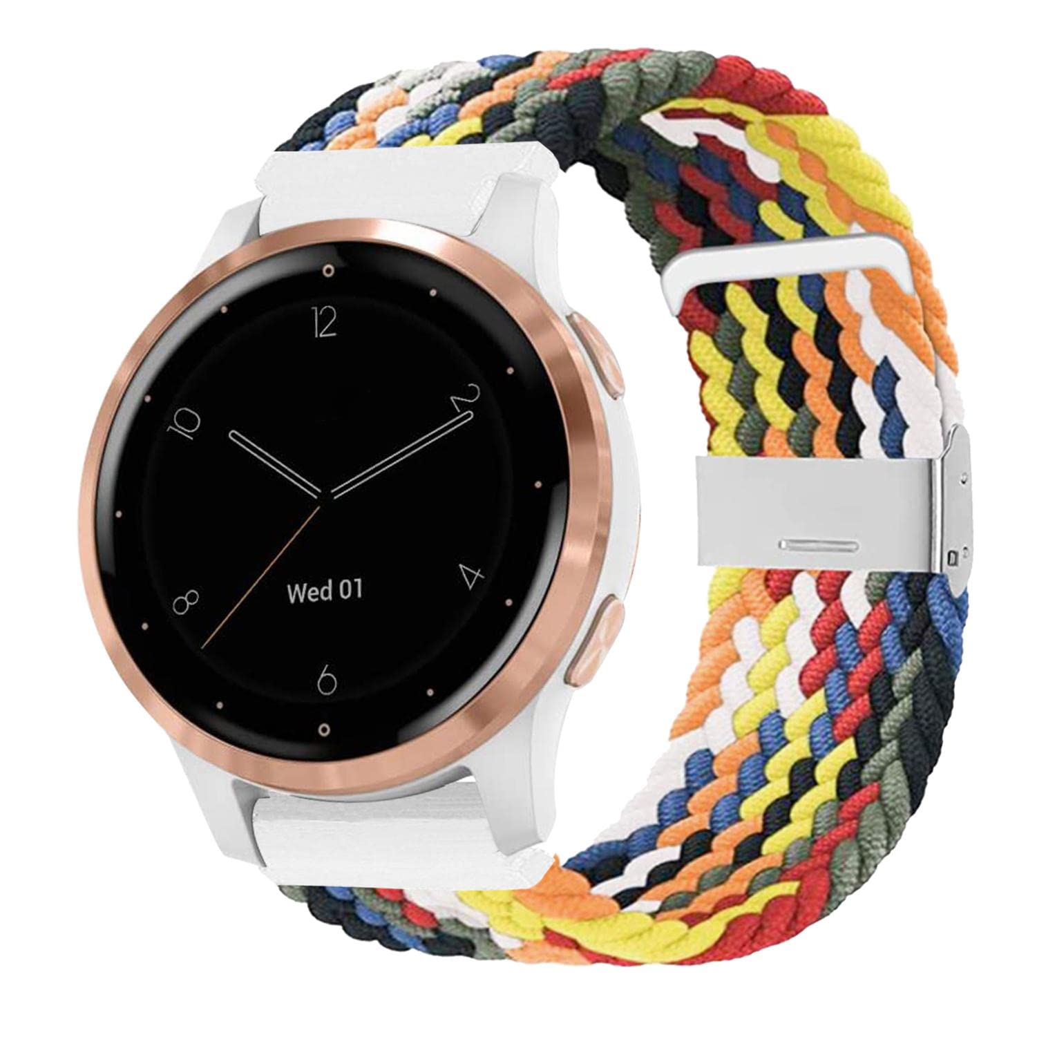 YOOSIDE for Garmin Venu 2S / Vivoactive 4S / Vivomove 3S / Venu 3S Braided Loop Watch Strap, 18mm Elastic Soft Stretchy Nylon Wristband Strap with Adjustable Clasp (Multicolor) — image 1