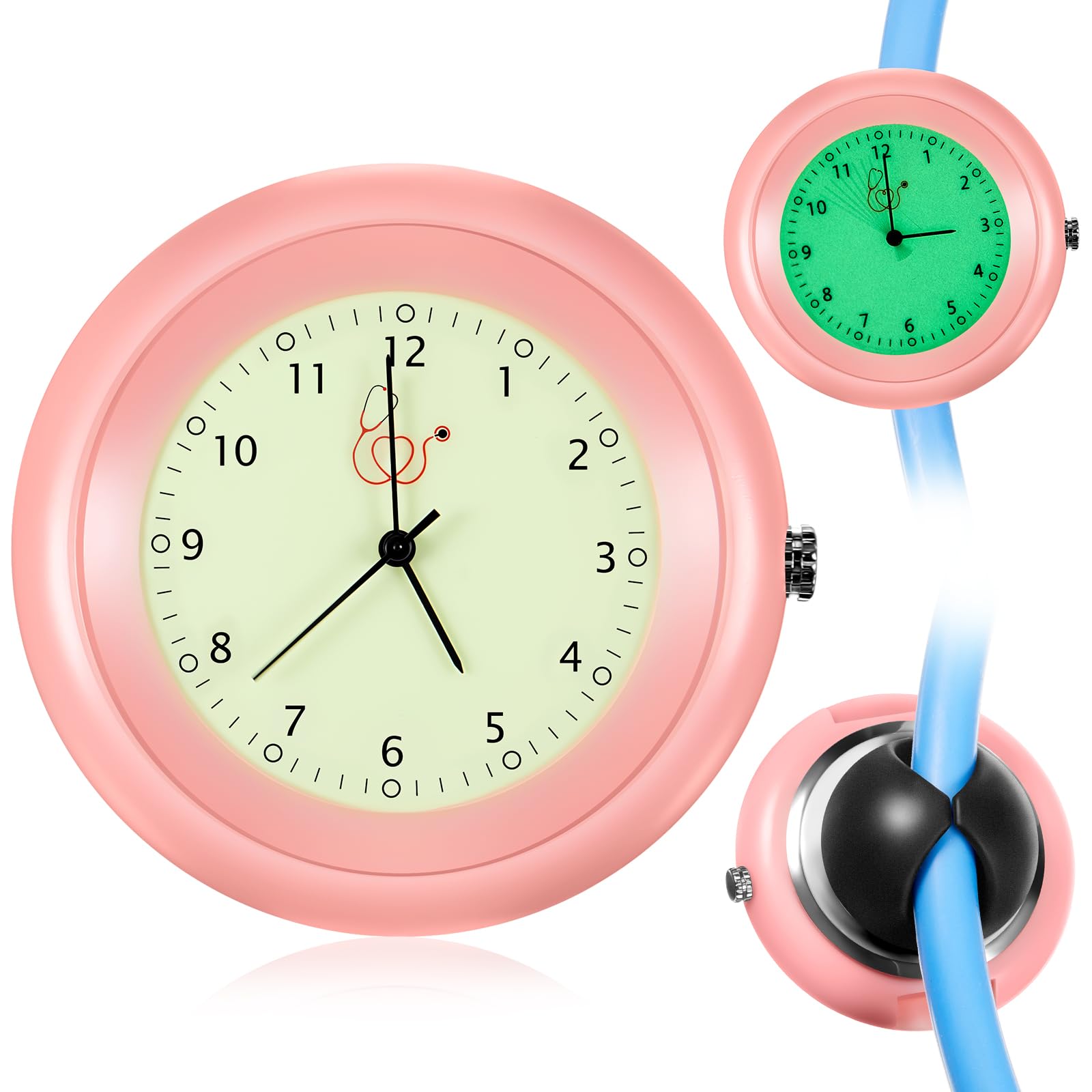 Photo 1 of 1 Pcs Glow in The Dark Stethoscope Watch Nurse Gift Clip on Pocket Watch with Second Hand Appreciation Medical Accessories for Nursing Students Doctor Clinic Staff (Pink)