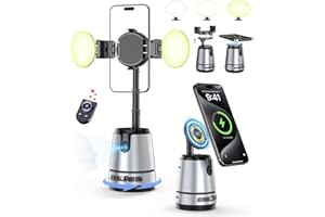 Yeaki Auto Face Tracking Magnetic Phone Charger Stand with Light,1800mAh Magnetic Wireless Charger,360° Rotating Phone Holder with Remote Control for Video Recording/TikTok/YouTube/Content Creator