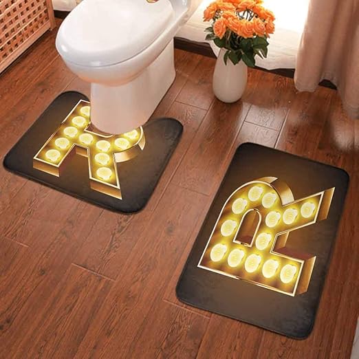 Amazon Com Ahuimin 2 Piece Bathroom Rug Set Bath Rug Old Carnival Themed Alphabet Symbol Capital R Golden Colored Bath Shower Mat And U Shaped Toilet Mat Caramel Gold Yellow Home Kitchen