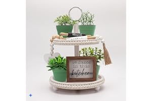 GENMOUS & CO. 2 Tiered Tray Stand with 4pcs Tiered Tray Decor, Two Tiered Serving Tray Stand for Farmhouse Rustic Home Counter Coffee Table (Kitchen)