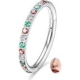 FUNLMO Nose Ring Hoop Septum Ring Conch Helix Daith Rook Tragus Cartilage Piercing Jewelry 316L Surgical Steel Christmas Colorful Cube Zircon