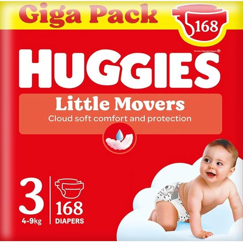 - Little Movers - Couches bébé taille 3 (4-9kg) - Absorbtion rapide, Pas de Fuite, jusqu'à 12h au Sec - Confort & Protection - Ceinture extensible ultra douce - Pack 1 mois 168 Couches