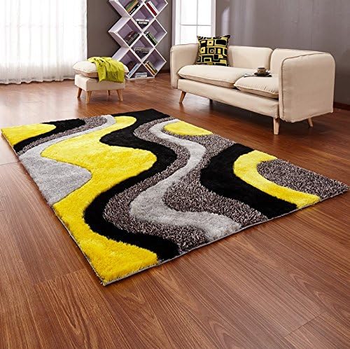 Tapis Doux Et Soyeux à Poil épais Jaune Vifnoirgris Argent