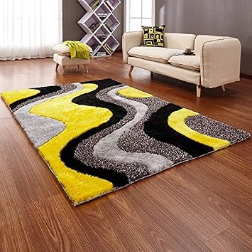 Tapis Doux Et Soyeux à Poil épais Jaune Vifnoirgris Argent