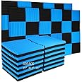Burdurry 50 Pack Acoustic Panels Soundproof Studio Foam for Walls Sound Absorbing Panels Sound Insulation Panels Wedge for Home Studio Ceiling, 1" X 12" X 12" (Black&Blue)