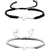 SCRDPRAD 2pcs Handmade Cross Colorful Adjustable Braided String Sideways Friendship Couple Rope Bangle Bracelet Hope Faith Christian Religious Lucky Protection Lucky Jewelry