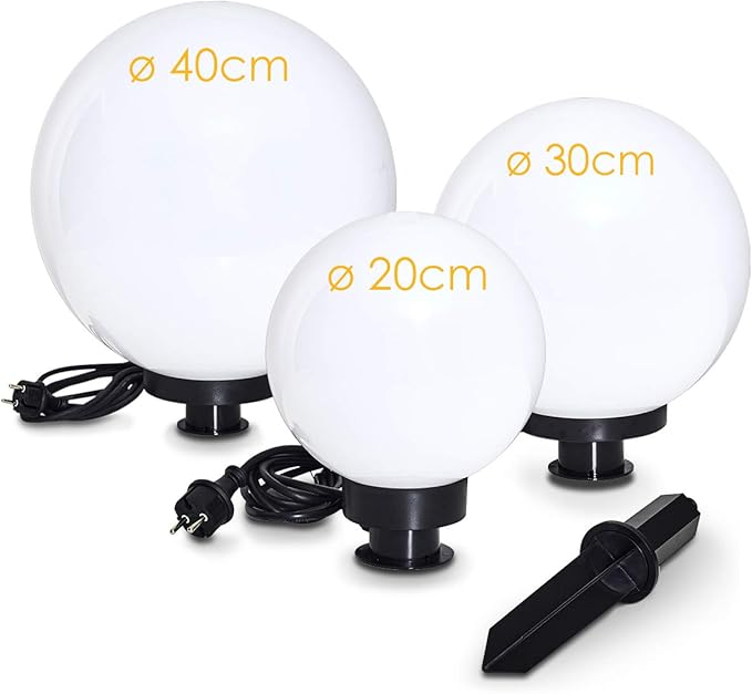 Outdoor sphere light "Miau" set of 3 plastic light globes 20 & 30
