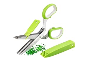 Herb Scissors by JYTUUL - Stainless Steel 5 Blades Multipurpose Kitchen Shears with Safety Cover and Cleaning Comb - Cutter/C