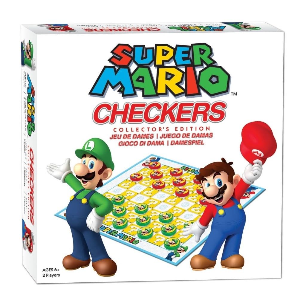 USAopoly Super Mario Checkers | Featuring Mario & Luigi | Collectible Checkers | Perfect for Mario Fans