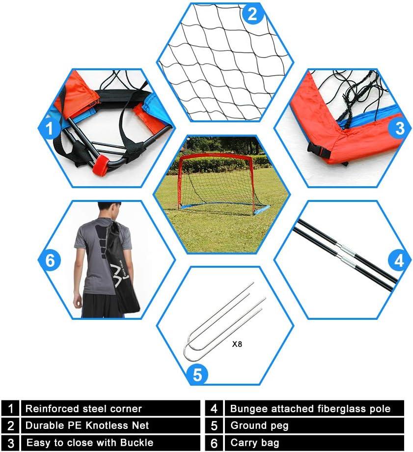 Youth Value Portable Soccer Goal w/Carry Bag for Kids and Teens, Foldable Soccer Net 6ft x 4ft, Set of 2 : Sports & Outdoors