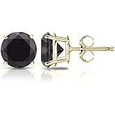 14k Yellow Gold Round Black Diamond 4-Prong Basket Stud Earrings (1/2-4 ct, Black) Push-Back