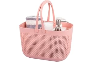 UUJOLY Plastic Organizer Storage Baskets with Handles, Shower Caddy Bins Organizer for Bathroom and kitchen (Pink)