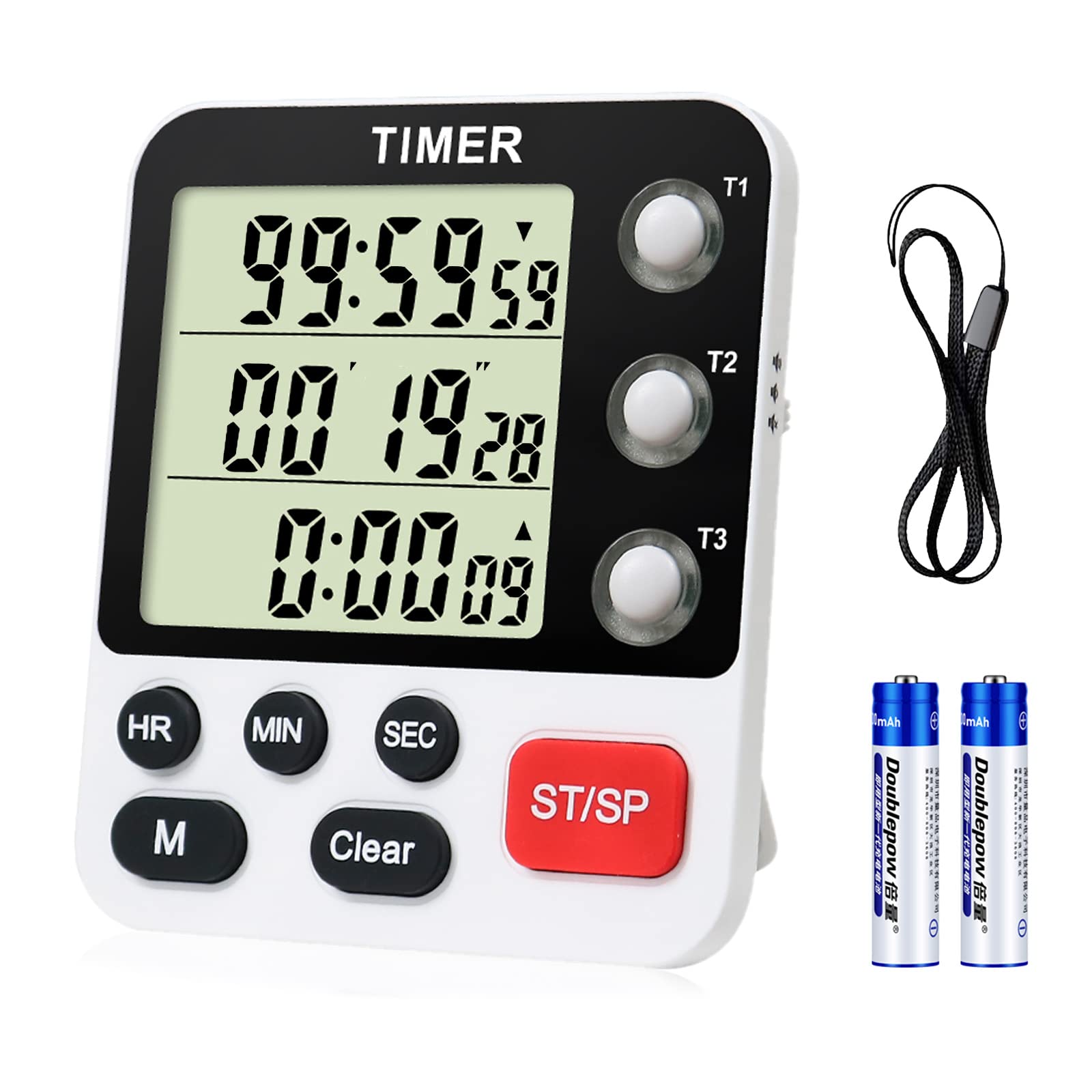 Photo 1 of QINFIEY Digital 3 Channels Kitchen Cooking Multiple Timer with Large LCD Count Up Down Stopwatch ON Off Switch Timer for Teaching Reading 3-Level Adjustable Volume with Magnetic Back (Style C)