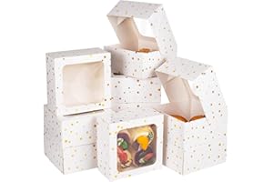 AISEY 6 Inch Desserts Boxes for Gift Giving White Cake Box, Individual Pastry Boxes Containers with Window 6x6x3 inch, 12 Pack