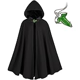 Medieval Costume Cloak with hood men Adult Renaissance Hooded Cloak with Green Leaf Brooch Necklace