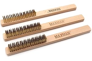 MAXMAN Brass Brush 3Pcs, Soft Brass Bristle Wire Brush for Cleaning Metal Rust, Welds, Home and Kitchen, Wire Scratch Brushes with 10" Beechwood Handle