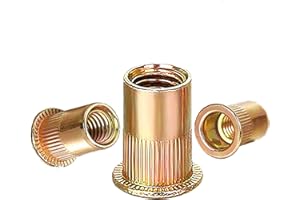 ZAMBASE Rivet Nut #10-24 UNC 130Pcs Yellow Zinc Plated Finish Flat Head Rivnut Threaded Insert Nut Knurled Body (Yellow #10-24)