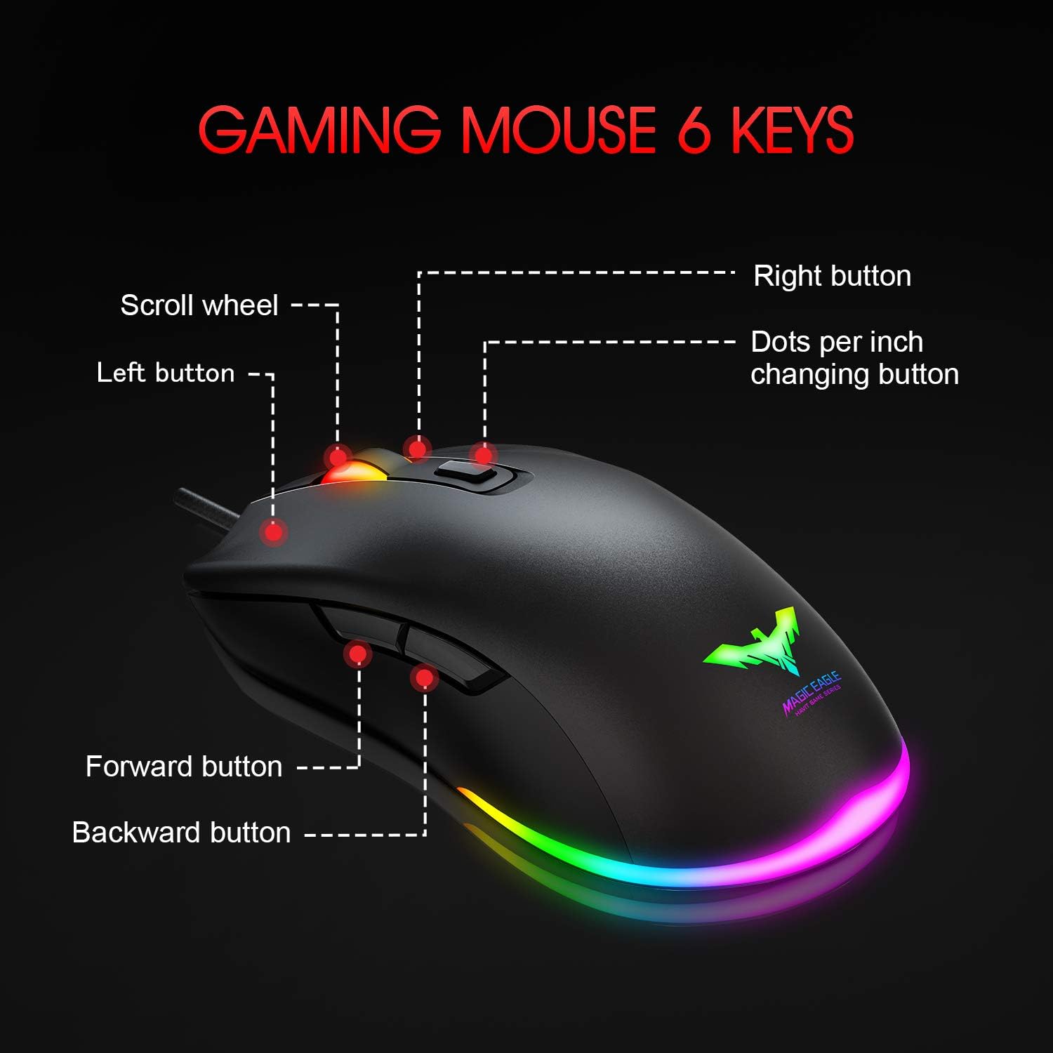Havit Keyboard Rainbow Backlit Wired Gaming Keyboard Mouse Combo, LED 104 Keys USB Ergonomic Wrist Rest Keyboard, 4800 Dots Per Inch 6 Button RGB Mouse for Windows Gamer Desktop, Computer (Black): Computers & Accessories