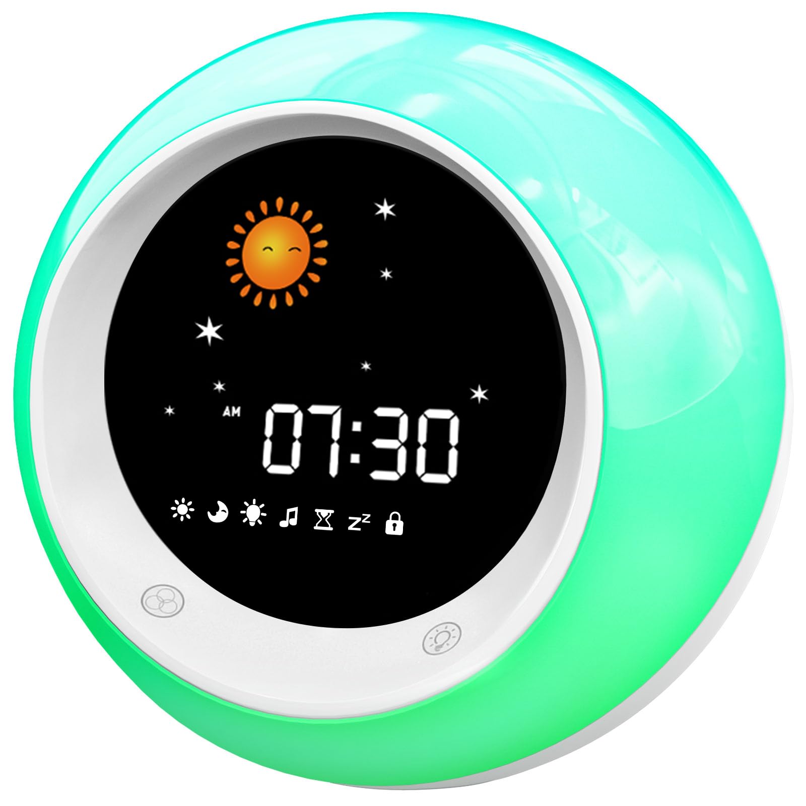 I·CODE Sun & Moon Rise Kids Alarm Clock, Children's Sleep Trainer, Sleep Sound Machine, Wake Up Light & Night Light, Teach Kids Day & Night