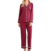 LYCY Womens Soft Pajama Set Long Sleeve with Pockets Button Up Sleepwear Lounge Pjs 2-Piece
