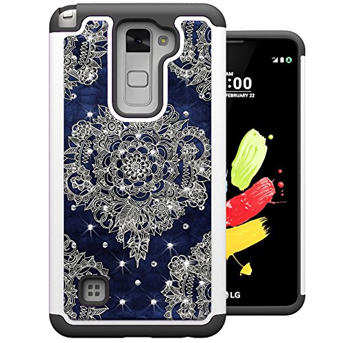 LG Stylo 2 Case, LG G Stylo 2 Case, MagicSky [Shock Absorption] Studded Rhinestone Bling Hybrid Dual Layer Armor Defender Protective Case Cover For LG Stylo 2 / LG G Stylo 2 / LG Stylus 2 - Flower