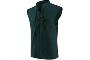 mogenda Mens Medieval Renaissance Pirate Costume Sleeveless Lace-up Stand Collar Shirt Gothic Viking Steampunk Top Tunic