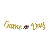 MonMon & Craft Game Day Banner/Football Theme Birthday Party Decor for Boys Adults Girls Children/Sport Sign/American Football Enthusiast Birthday Party Decorations Gold Glitter