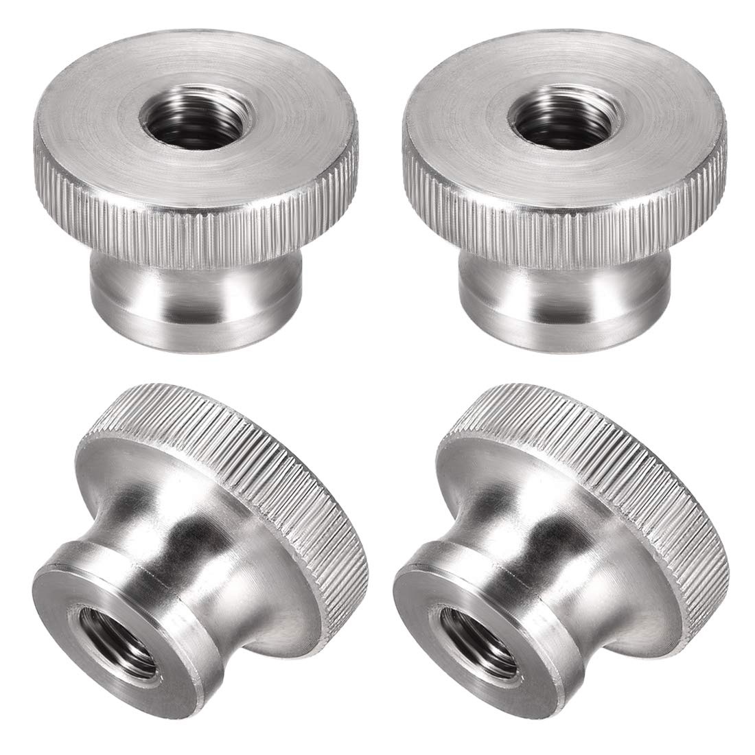 sourcing map Knurled Thumb Nuts, 4Pcs M8x1.25mm 304 Stainless Steel Round Knobs Fasteners for 3D Printer Parts, Silver Tone