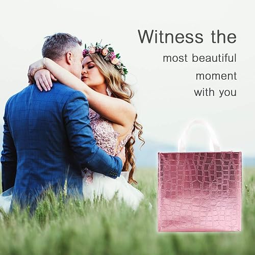 12 Reusable Glossy Gift Bags - Rose Gold, Non-Woven, Foldable Tote Bags For Weddings, Parties, Grocery - View #3