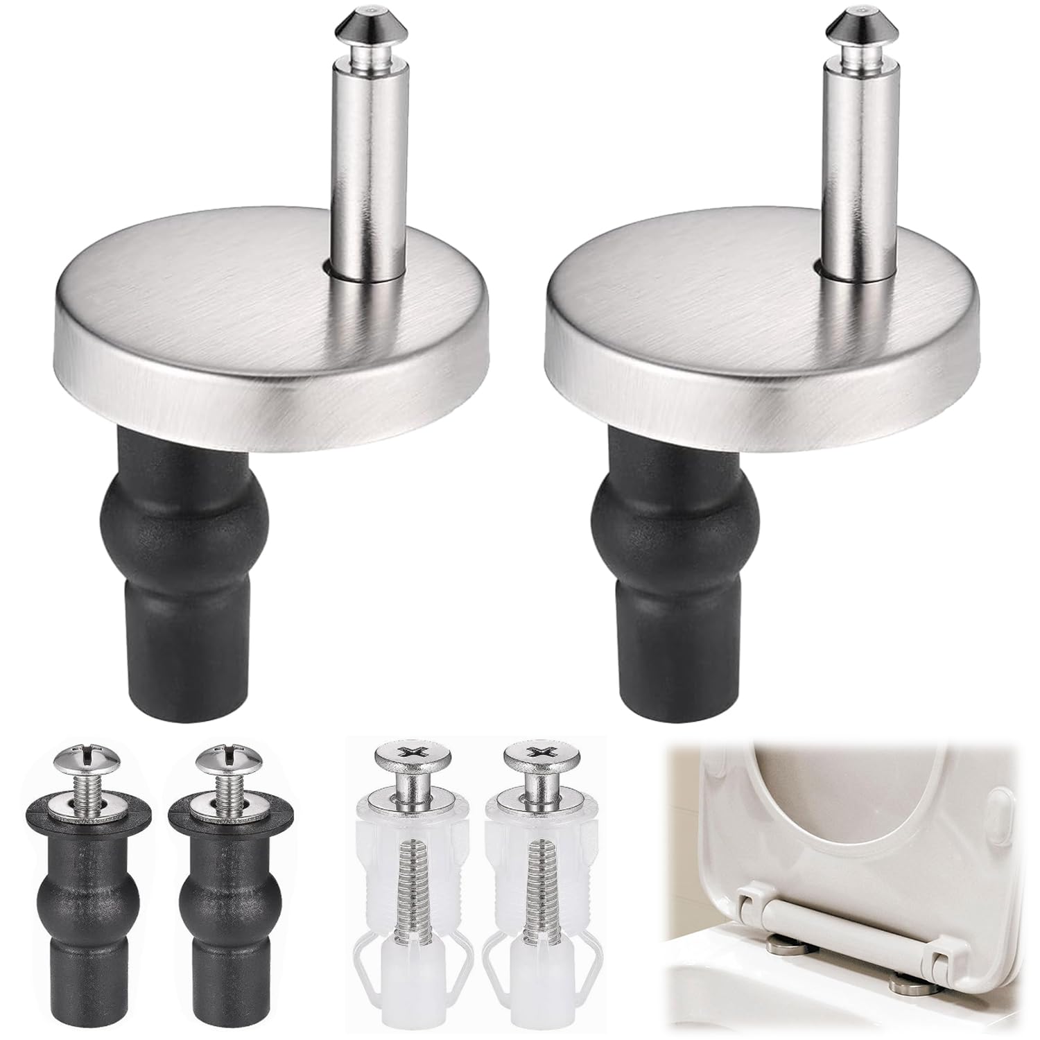 BRITECO 6pcs Toilet Seat Fittings Premium Material Toilet Seat Accessories, Soft Close Hinges for Square Toilet Seats, Universal Toilet Seat Screws and Washers