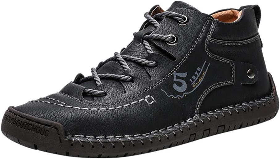 Rosennie Winter Ankle Boots for Mens Daily Breathable Flats Plus Velvet Sneakers Wedges Pure Color Lace Up Non Slip Climbing Hiking Shoes