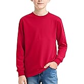 Auranso Boys Long Sleeve Shirts Crewneck Cotton Kids T-Shirts Solid Color Basic Tee Tops