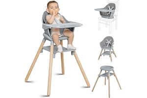 OBEE ODEE Wooden Baby High Chair, 11 in 1 Convertible Chair for High Chair, Booster Seat, Toddler Chair, for 2 Babies Use Together, Double Tray Highchair with 5-Point Harness & Clean Easily PU Cushion