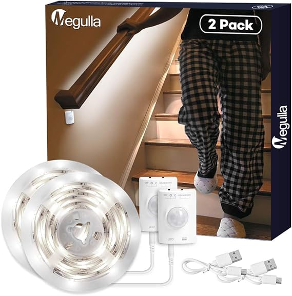 Motion Activated LED Strip Light, Megulla Motion Sensor Night Light39in, USB Rechargeable