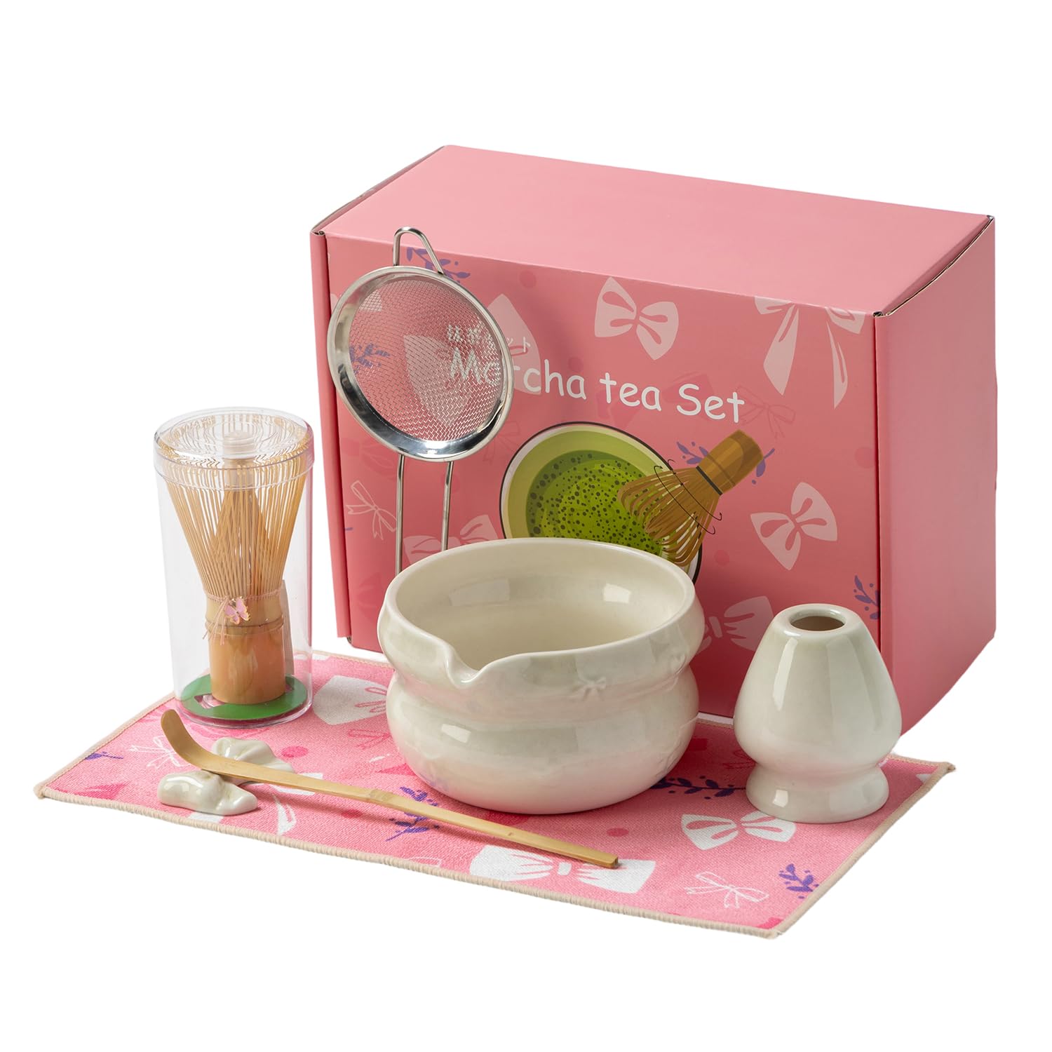 Photo 1 of DWEHIXBUY Matcha Kit 7-Pcs matcha whisk set, Measuring Spoon, Japanese Tea Making Tools,Cha, tea bowl, pink matcha set (grey)