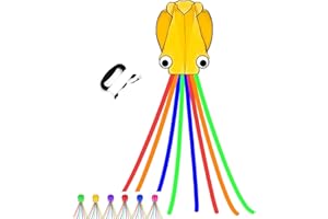 Simxkai Octopus Kite for Kids & Adults, Easy to Fly Beginner Kite for Boys & Girls, 28''*158'' Large Soft 3D Beach Kite for Outdoor Activities (Orange)
